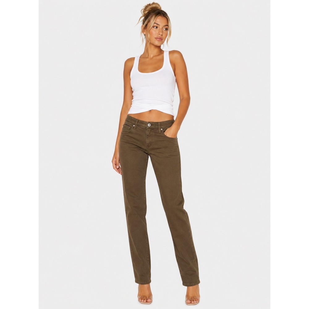 AG Adriano Goldschmied Stevie Ankle Slim Straight Leg Olive Brown Jeans 26 R‎